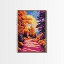 Autumn, Vibrant Foliage, Fall Road, Framed Canvas Print, Cozy Rustic Decor, Country Home Art, Seasonal Landscape, Warm Autumn Aesthetic