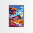 Country Home, Idyllic Landscape, Framed Canvas Print, Rustic Wall Art, Farmhouse Decor, Peaceful Countryside, Cozy Home Aesthetic