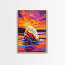 Seashell Sunset, Coastal Art, Beach House Decor, Nautical Vibes, Ocean Wall Art, Warm Colors, Framed Canvas Print, Bathroom, Bedroom