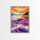Ocean Waves, Coastal Wall Art, Framed Canvas Print, Vibrant Sunset Painting, Beach House Decor, Nautical Art, Summer Home Print