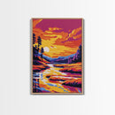 Twilight Reflections, Dreamy Landscape, Framed Canvas Print, Mystical River Art, Sunset Scene, Warm Colors, Home Office Wall Decor