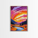 Mountain Valley, Colorful Nature Scene, Framed Canvas Print, Warm Sunset Art, Earthy Wall Decor, Serene Home Art, Living Room Print