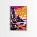 Rocky Coast, Colorful Ocean Wall Art, Beach House Decor, Bold Landscape, Framed Canvas Print, Coastal Home Art, Vibrant Seascape