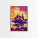 Island Sunset, Nature Wall Art, Vibrant Outdoor Decor, Bold Landscape, Framed Canvas Print, Cabin Retreat Art, Wilderness Artwork