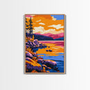 Lakeside Sunset, Rustic Cabin Art, Vibrant Fall Decor, Framed Canvas Print, Modern Nature Art, Outdoor Wall Hanging, Home Aesthetic