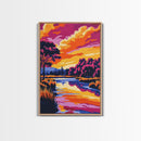 Lakeside Serenity, Autumn Trees, Peaceful Water, Tranquil Sunset, Framed Canvas Print, Rustic Decor, Cozy Wall Art, Living Room Art