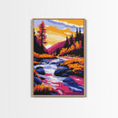 Autumn Stream, Fall Landscape Art, Cozy Cabin Decor, Rustic Nature Print, Vibrant Orange and Blue Painting, Canvas Print