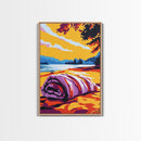 Cozy Beach, Sunset Landscape, Nature Art, Coastal Home Decor, Canvas Print, Living Room Wall Art, Vibrant Colors, Boho Aesthetic