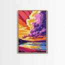 Sunset Cloudscape Art, Dramatic Sky Print, Vibrant Wall Art, Colorful Sunset Painting, Framed Canvas Print, Bedroom Boho Wall Art