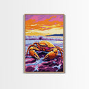 Beach Crab Painting, Ocean Coastal Decor, Vibrant Seaside Art, Marine Life Print, Framed Canvas Print, Bathroom Nautical Wall Art