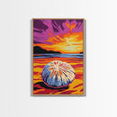 Sand Dollar Art, Coastal Beach Wall Decor, Ocean Inspired Print, Vibrant Sunset Art, Framed Canvas Print, Nautical Living Room Art