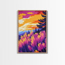 Vibrant Wildflower Art, Sunset Landscape Print, Autumn Nature Painting, Colorful Home Decor, Framed Canvas Print, Boho Bedroom Wall Art