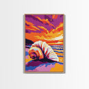 Spiral Seashell Art, Ocean Beach Painting, Vibrant Sunset Coastal Print, Tropical Wall Decor, Framed Canvas Print, Relaxing Bathroom Art