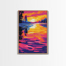 Golden Lake, Vibrant, Twilight, Canvas Print, Tranquil Scene, Living Room Art, Bold Color Palette, Peaceful Nature, Relaxing Space