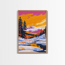 Winter Mountains, Snowy Scene, Holiday Aesthetic, Cozy Cabin Art, Framed Canvas Print, Christmas Wall Decor, Ski Lodge Art, Alpine View