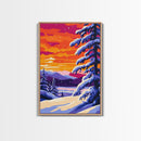 Snowy Forest, Christmas Scene, Festive Landscape, Winter Wonderland, Framed Canvas Print, Holiday Wall Art, Cozy Lodge Decor, Frosty Beauty
