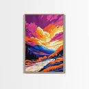 Autumn River, Mountain Sunset, Vibrant Landscape, Framed Canvas Print, Fall Wall Art, Living Room Decor, Nature Scene, Colorful Painting
