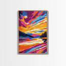 Sunset Reflection, Serene Lake, Nature Landscape, Framed Canvas Print, Modern Wall Art, Living Room Decor, Vibrant Painting, Colorful Art