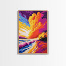 Ocean Waves, Fiery Sunset, Coastal Painting, Framed Canvas Print, Beach House Wall Art, Summer Vibes, Vibrant Home Decor, Large Artwork
