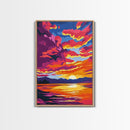 Fiery Sunset, Dramatic Sky, Mountain Lake, Framed Canvas Print, Living Room Art, Bold Colors, Nature Wall Decor, Autumn Art