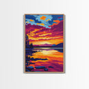 Golden Sunset, Tropical Beach, Ocean View, Framed Canvas Print, Coastal Wall Art, Relaxing Home Decor, Vibrant Beach Aesthetic