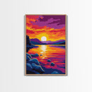 Sunset Reflection, Nature Painting, Vibrant Colors, Framed Canvas Print, Living Room Wall Art, Bold Home Decor, Autumn Theme