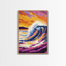 Ocean Wave, Sunset, Vibrant Art, Framed Canvas Print, Coastal Wall Art, Living Room Decor, Bold Colors, Surf Art, Beach Aesthetic