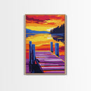 Wooden Dock, Sunset, Lake Scene, Canvas Print, Serene Wall Art, Rustic Home Decor, Nature Painting, Relaxing Landscape, Warm Tones