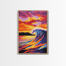 Ocean Wave, Sunset Surf, Vibrant Seascape, Canvas Print, Coastal Wall Art, Beach House Decor, Bold Colors, Surfing Aesthetic, Modern Art
