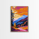 Mountain Sunset, Fall Landscape, Autumn Trees, Rustic Wall Art, Framed Canvas Print, Nature Scene, Cabin Decor, Cozy Aesthetic