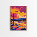 Sunset Landscape, Vibrant Nature Art, Framed Canvas Print, Colorful Wall Decor, Mountain Painting, Living Room Art, Modern Art
