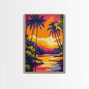 Palm Trees, Tropical Sunset Art, Framed Canvas Print, Vibrant Beach Decor, Island Landscape, Coastal Wall Art, Living Room Decor