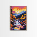 Mountain Stream, Autumn Waterfall Art, Canvas Print, Colorful Fall Landscape, Nature Wall Decor, Cozy Home Art, Vibrant Living Room Art