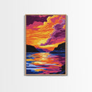 Lake Sunset, Vibrant Water Reflection Art, Framed Canvas Print, Serene Nature Scene, Bold Landscape Painting, Relaxing Wall Decor