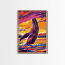 Breaching Whale, Ocean Wildlife Art, Nautical Home Decor, Coastal Sunset Art, Framed Canvas Print, Living Room Wall Art, Marine Painting
