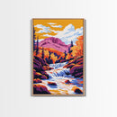Autumn Waterfall, Mountain Landscape, Vibrant Nature, Scenic View, Framed Canvas Print, Living Room Wall Art, Fall Home Decor
