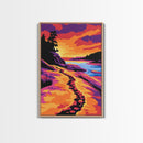 Coastal Sunset, Ocean Pathway, Golden Hour, Vibrant Seascape, Canvas Print, Nautical Home Decor, Modern Coastal Painting