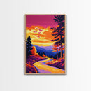 Serene Forest, Mountain Road, Scenic View, Golden Sunset, Canvas Print, Rustic Cabin Wall Art, Fall Home Decor, Nature Painting