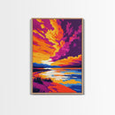 Sunset Glow, Scenic Painting, Colorful Art, Beach Landscape, Framed Canvas Print, Bedroom Wall Art, Bohemian Home Decor, Nature Wall Art