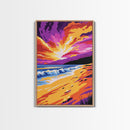 Sunset Beach, Colorful Seascape, Vibrant Ocean, Coastal Wall Art, Canvas Print, Living Room Decor, Beach House Art, Sunset Painting