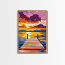Tranquil Dock, Lake Sunset, Serene Landscape, Peaceful Wall Art, Canvas Print, Living Room Decor, Nature Artwork, Cabin Retreat