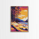 Forest Trees, Nature Art, Wilderness Decor, Vibrant Sunset, Framed Canvas Print, Cabin Wall Art, Rustic Home Decor, Scenic Landscape