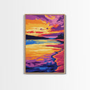 Beach Sunset, Tropical Art, Ocean Painting, Colorful Landscape, Framed Canvas Print, Coastal Home Decor, Living Room Wall Art, Seaside Art