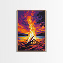 Campfire Blaze, Sunset Glow, Nature Landscape, Framed Canvas Print, Rustic Wall Art, Cabin Decor, Autumn Aesthetic, Warm Colors