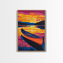 Canoe Reflection, Sunset Lake, Peaceful Waters, Framed Canvas Print, Nature Escape, Outdoor Decor, Bedroom Wall Art, Fall Vibes