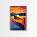 River Canoe, Sunset Glow, Water Reflection, Canvas Print, Adventure Art, Nature Inspired Decor, Boho Aesthetic, Cabin Wall Art
