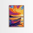 Lake Canoe, Tranquil Waters, Warm Sunset, Framed Canvas Print, Rustic Cabin Art, Living Room Wall Art, Cozy Autumn Decor, Bohemian Style