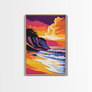 Ocean Waves Art, Coastal Beach Painting, Sunset Seascape Print, Vibrant Ocean View, Nautical Home Decor, Framed Canvas Print