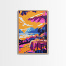Outdoor Dining, Scenic View, Summer Patio Art, Relaxing Wall Decor, Cafe Scene, Vacation Aesthetic, Framed Canvas Print, Gift Idea
