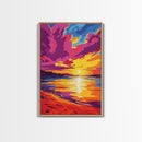 Sunset Beach, Ocean View, Coastal Wall Art, Vibrant Seascape, Living Room Decor, Nautical Aesthetic, Framed Canvas Print, Gift Idea